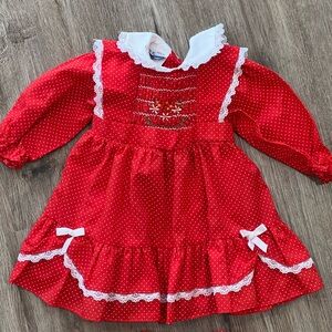 Vintage Red Polka Dot Dress with White Lace